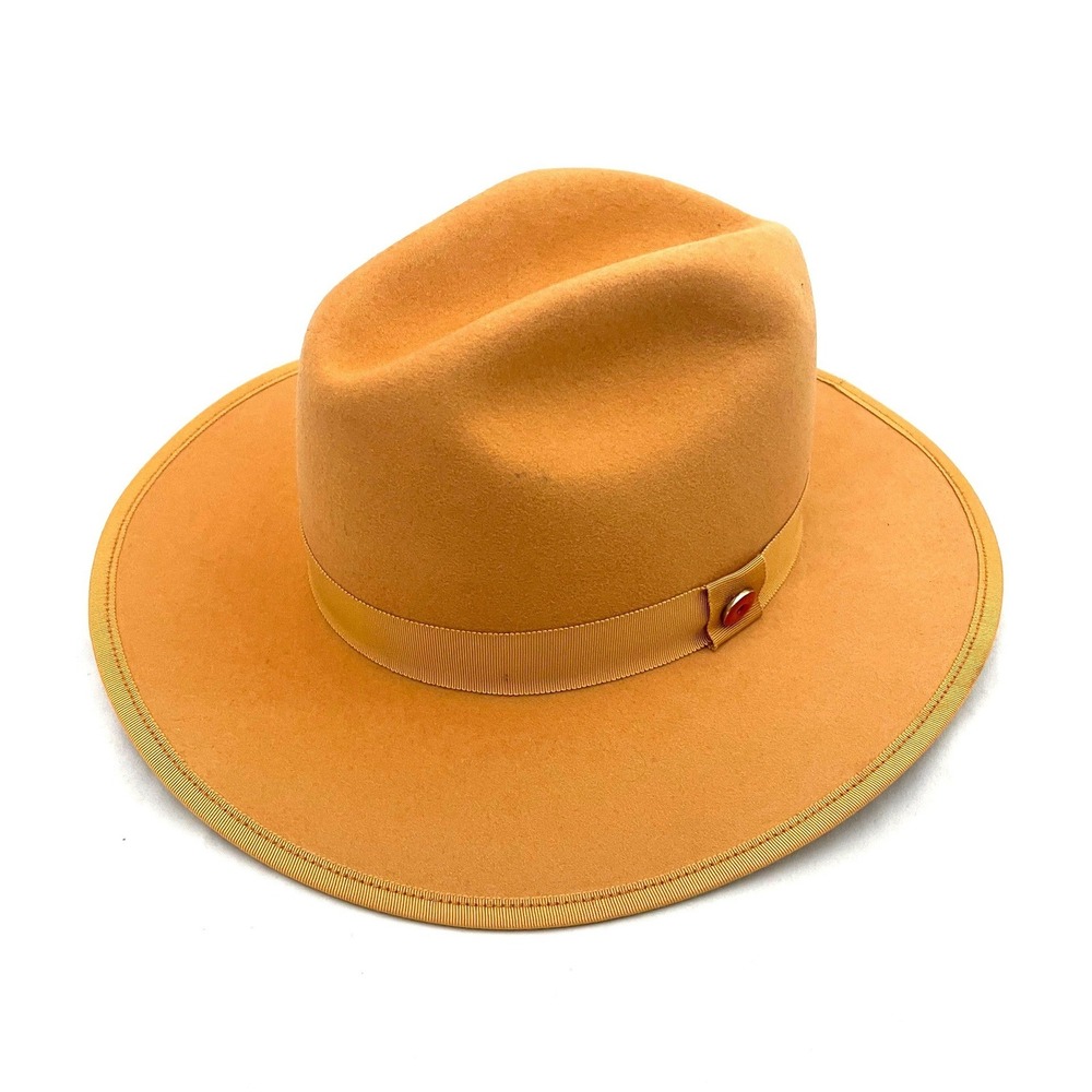 Keith James King Fedora Hat Medium Tan Red Bottom Wool Wide Brim Made in USA